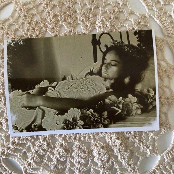 Post Mortem Death Photo Young Girl Death Bed Flowers Reprint - Picture 3 of 8